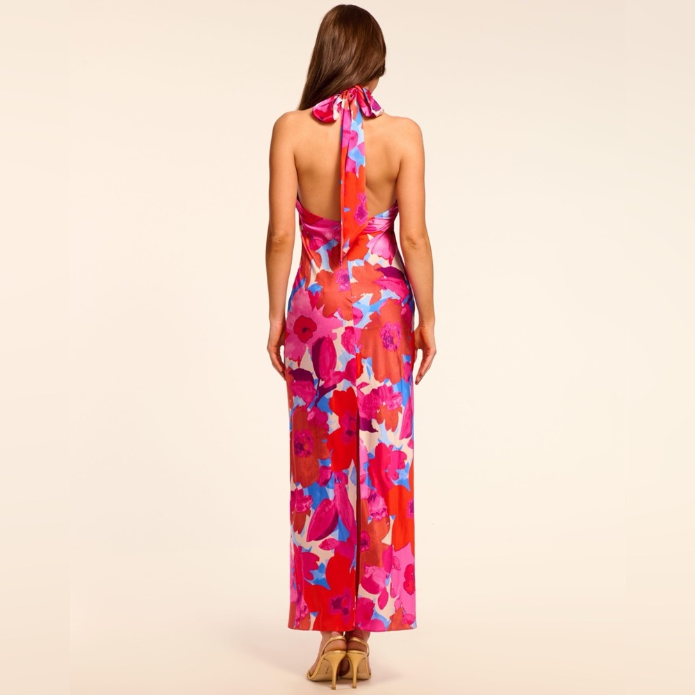Ramy Brook Tatiana Floral Stretch Silk Halter Gown - Picture 3 of 13
